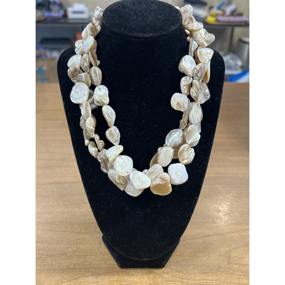 Necklace White Shell Beaded Multi Strand Womens Beach Collar Statement Jewelry